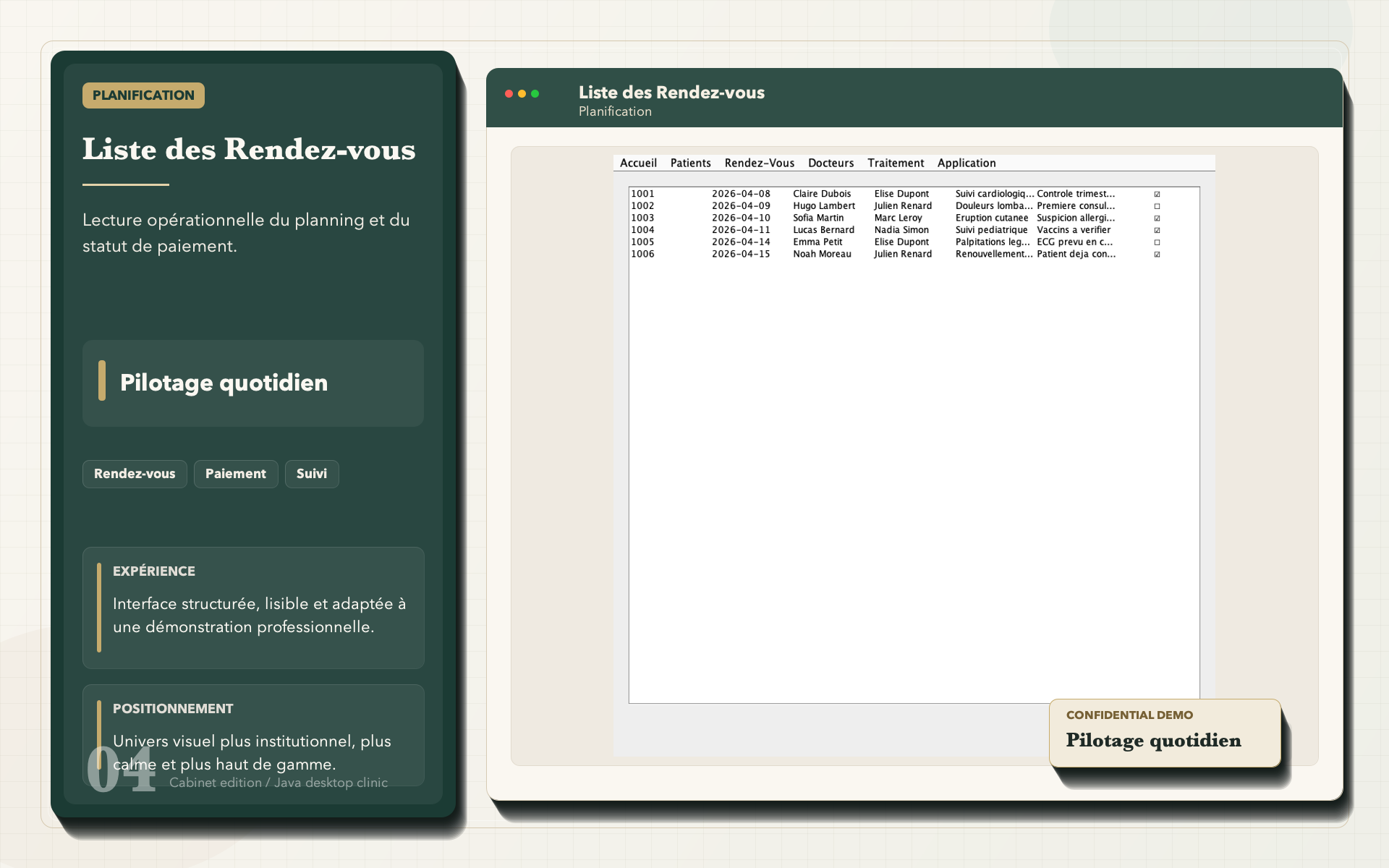 Liste des rendez-vous dans l'application de gestion médicale
